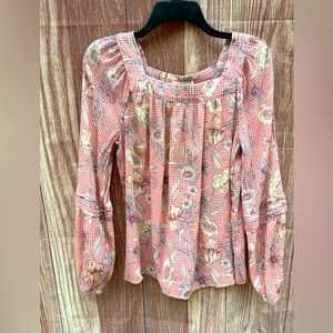 LC Lauren Conrad M gingham plaid Fall floral babydoll blouse cottagecore